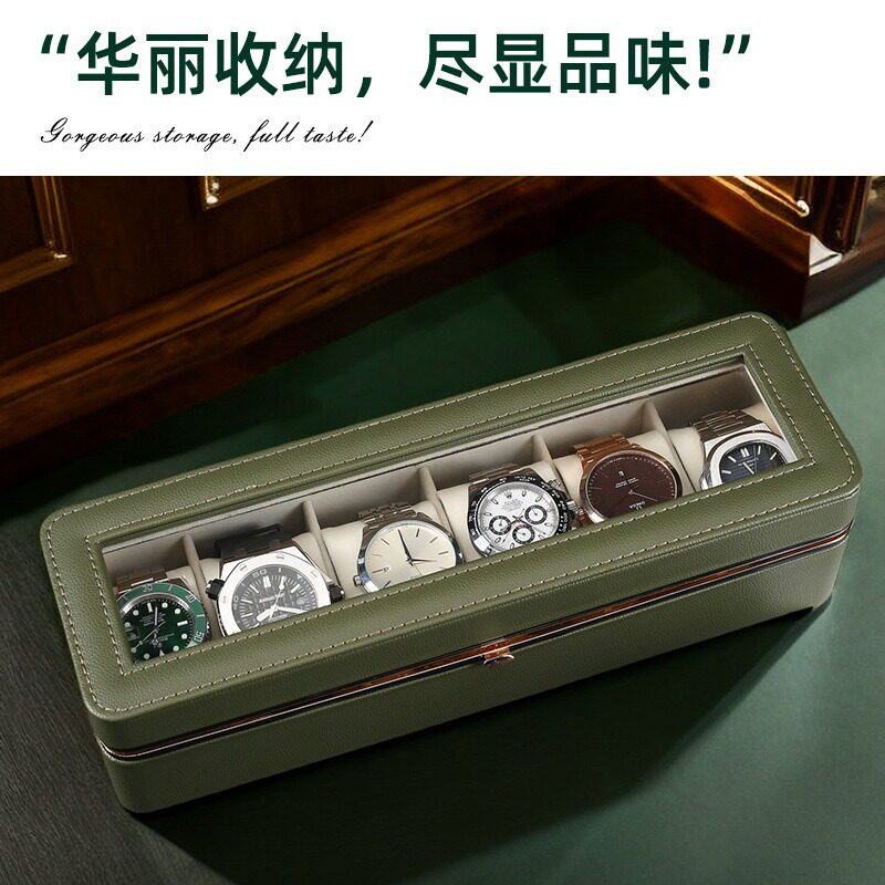 表盒优质皮革金属边框手表盒玻璃天窗手表收纳展示包装盒子首饰