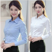 女长袖 宽松条纹职业工装 大码 2024年春夏白色衬衫 免烫短袖 打底上衣