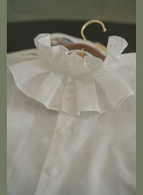 高智淡人风~ruffles拉夫领暗格纹宁静白色纯棉内搭无袖衬衫