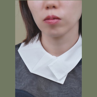 时髦藏在细节里～有趣 领 假领～不规则设计白色纯棉衬衫