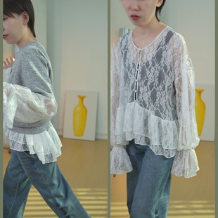 一年四季都可搭的蕾丝衫～叠穿高级女人味蕾丝仙仙下摆喇叭袖