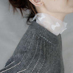 unique原创设计梦幻高雅气质白欧根纱蝴蝶结高领内搭显瘦假领