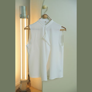 内搭衬衫 经典 审美zui耐看～解构设计白色雪纺领结ol通勤无袖