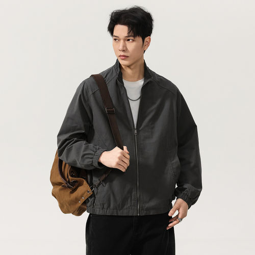 官方旗舰店老钱风极简翻领外套男2026春季宽松休闲工装夹克上衣