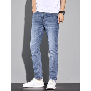 YISHION以纯弹力九分牛仔裤男士修身小脚裤休闲男裤夏季薄款水洗