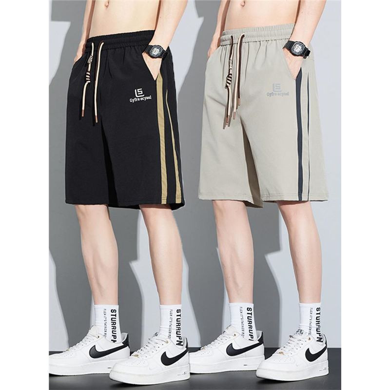 YISHION以纯冰丝短裤男士夏季薄款宽松抽绳运动五分裤子潮流夏天