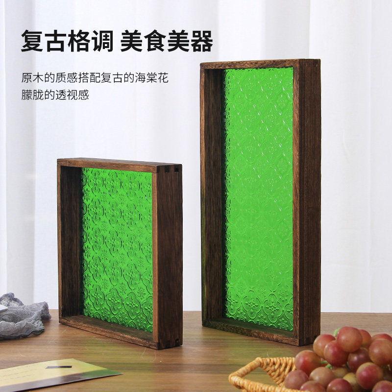 咖啡馆用海棠花点心盘长方形复古