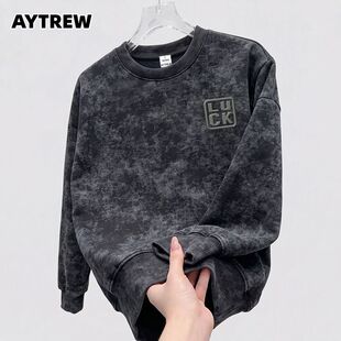 AYTREW国潮美式扎染卫衣男女款秋冬季潮牌痞帅长袖打底衫休闲外套