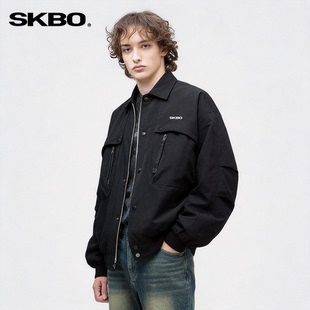 SKBO 港街复古工装翻领百搭夹克简约时尚宽松休闲外套男