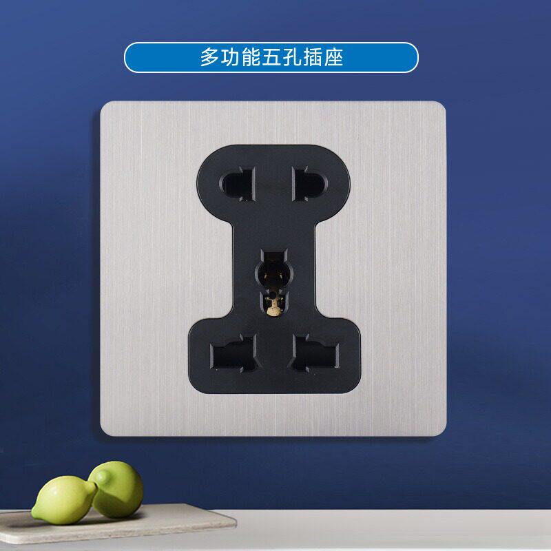 外贸开关插座面板复古金属拉丝线控水晶单开304不锈钢86型电源