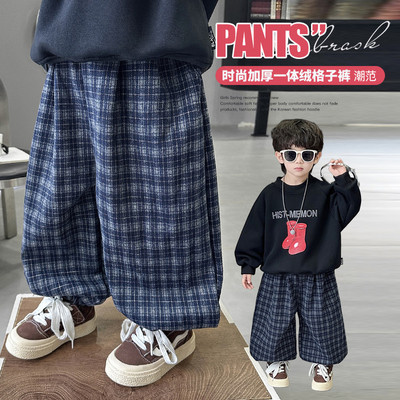 男童加绒加厚长裤一体绒哈伦裤潮