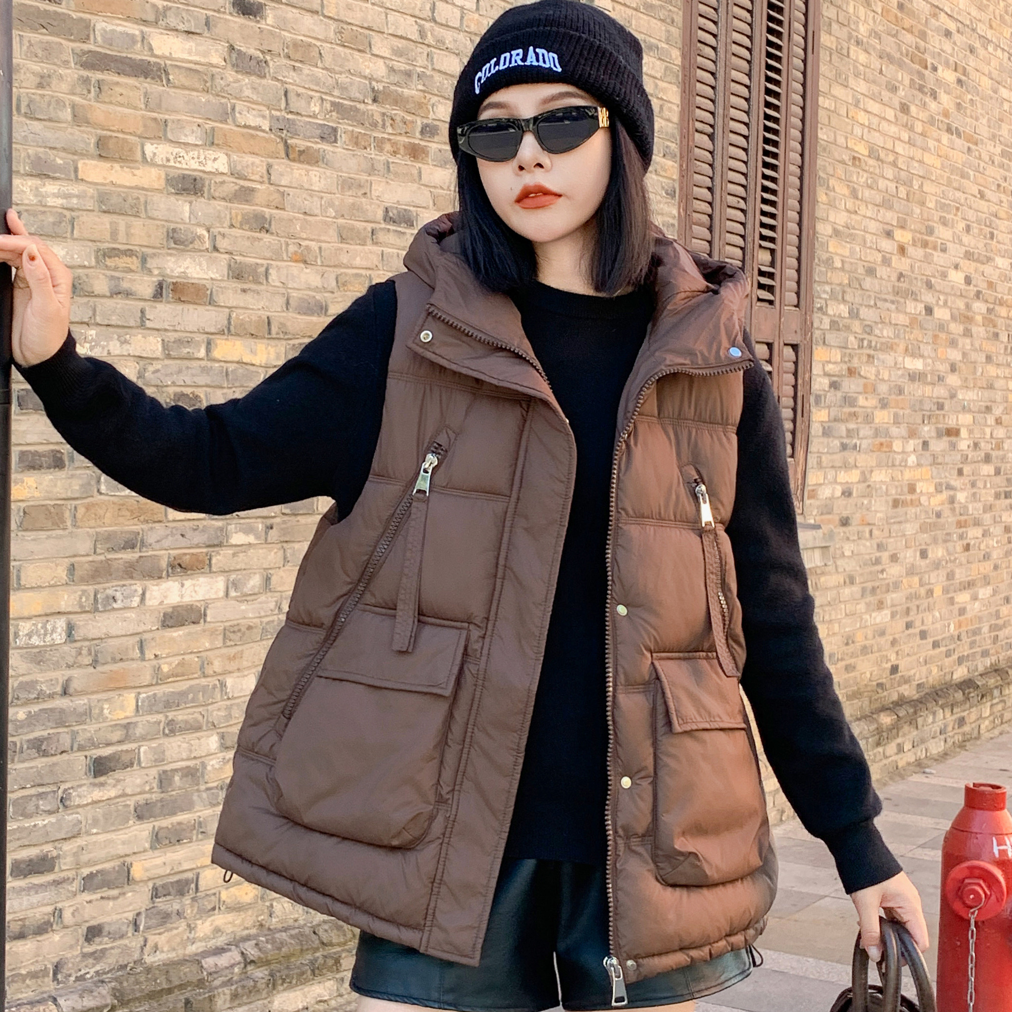 连帽2024冬季时尚休闲羽绒棉马夹