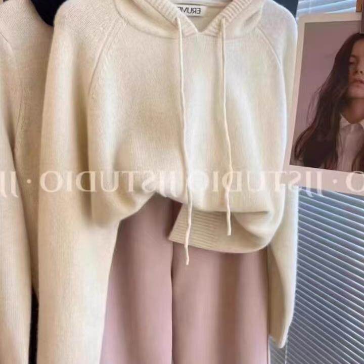 店主自留！韩国东大门chic时髦休闲连帽纯色羊毛针织衫毛衣女