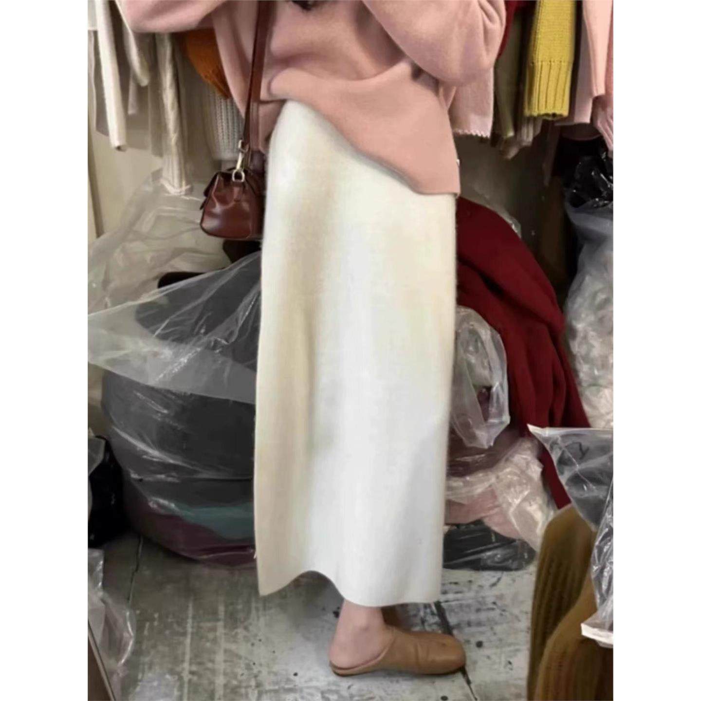 欧美范羊绒针织半身裙女2025秋冬高腰中长款羊毛直筒裙a字包臀裙