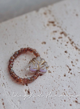 WingYah复古描金枫叶古董花纹串珠戒指捷克琉璃珠子小众优雅指环