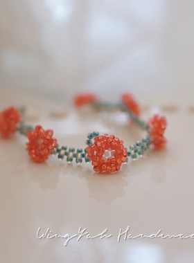 WingYah蔷薇花开手工串珠手链少女感十足温柔仙女气质绯红手环