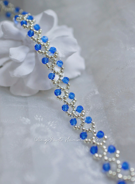 宝石蓝水晶串珠手链银蓝色女小众高级感轻奢气质百搭手环甜美手串