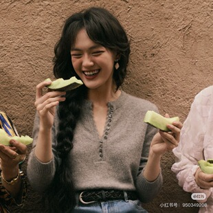 文淇同款93羊绒混纺半开圆领羊绒衫l'