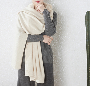 绒登自制康赛妮100羊绒细绒经典纯色重磅大尺寸纯羊绒围巾披肩