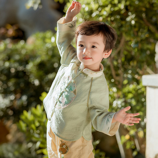 汉服男童春装2024新品男宝宝古风套装上衣裤子唐装中国风男孩古装