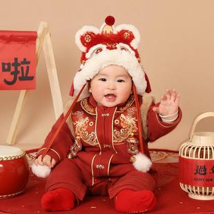 婴儿拜年服冬季新款连体衣百天抓周周岁礼服男宝女宝汉服过年衣服