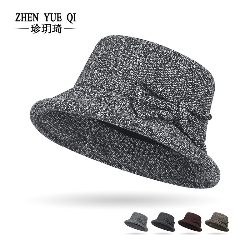 中老年人帽子女秋冬季妈妈毛呢盆帽加厚奶奶礼帽春秋洋气渔夫