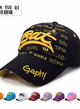 春季新款破洞棒球帽男士立体刺绣BAT贴补遮阳帽女士户外太阳帽子