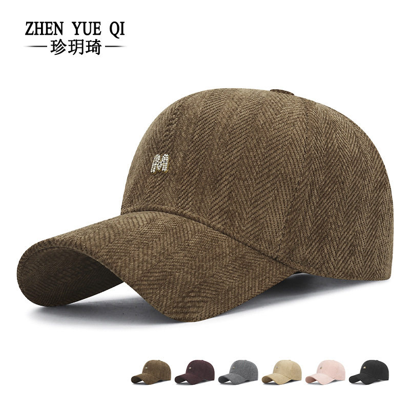 春秋季新款鱼骨纹硬顶M标显脸小弯檐鸭舌帽男女士情侣款遮阳帽子