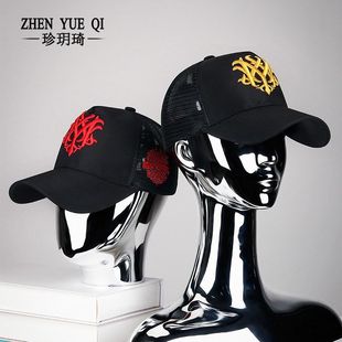 帽子男女士同款春夏季网眼棒球帽五片高顶轻薄透气硬顶鸭舌帽现货