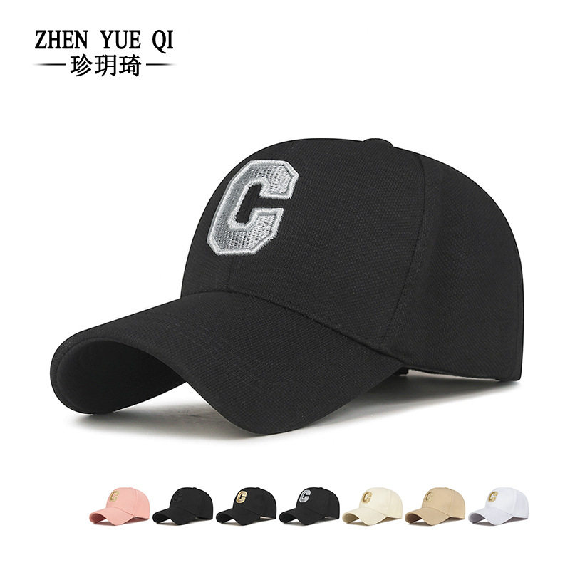 春秋新款菠萝布刺绣大C字母鸭舌帽时尚情侣款棒球帽户外出游百搭