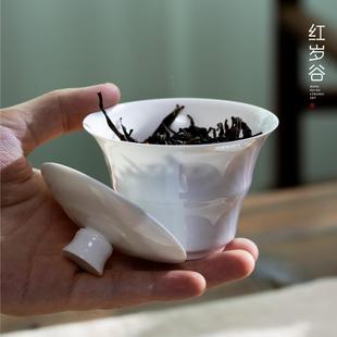 潮州盖碗超薄胎骨瓷竹节文人泡茶器不烫手透光单丛茶三才白瓷功夫