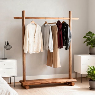 落地衣架实木衣帽架复古风卧室家用简易衣架服装店收纳架置物架