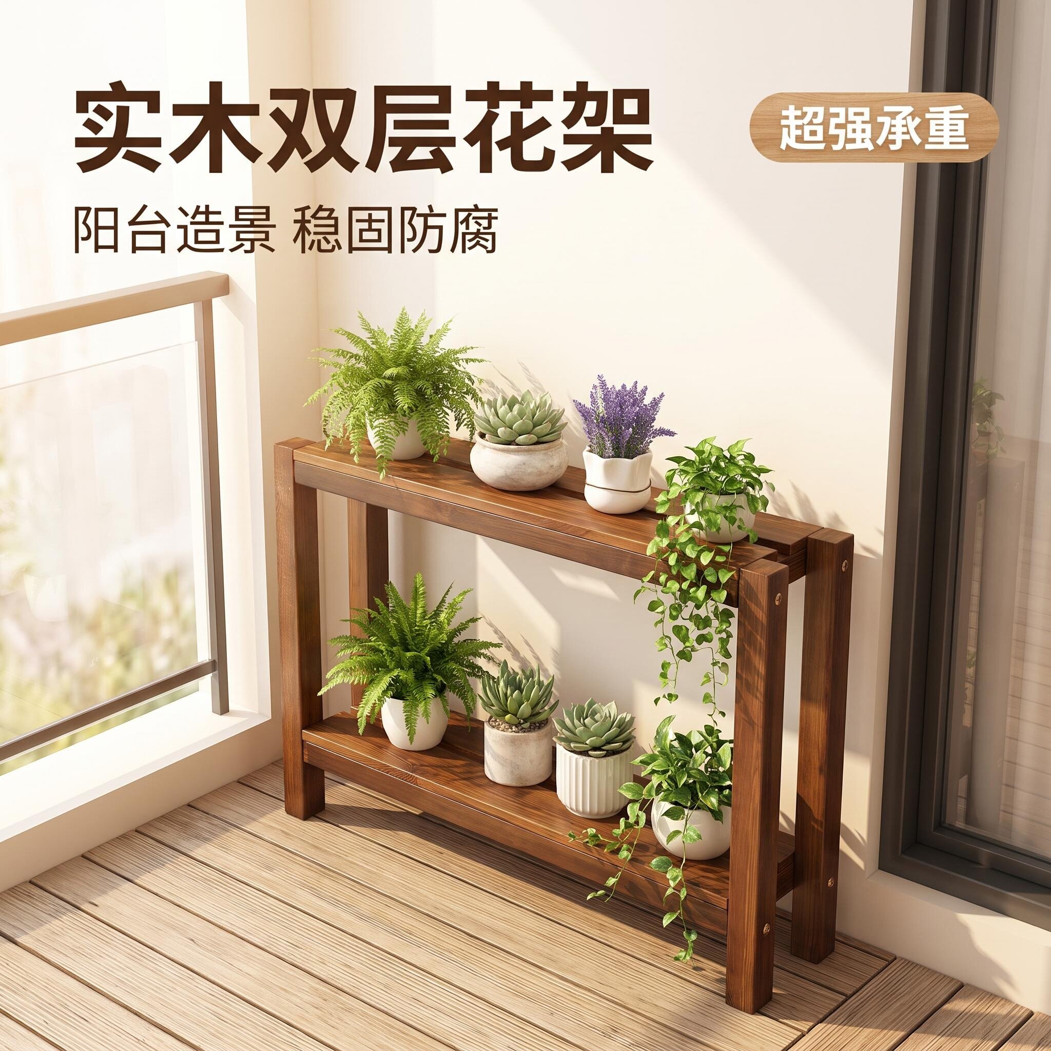 实木花架两层阳台室外防绿植盆栽花架子庭院户外阶梯式花凳花盆架图片
