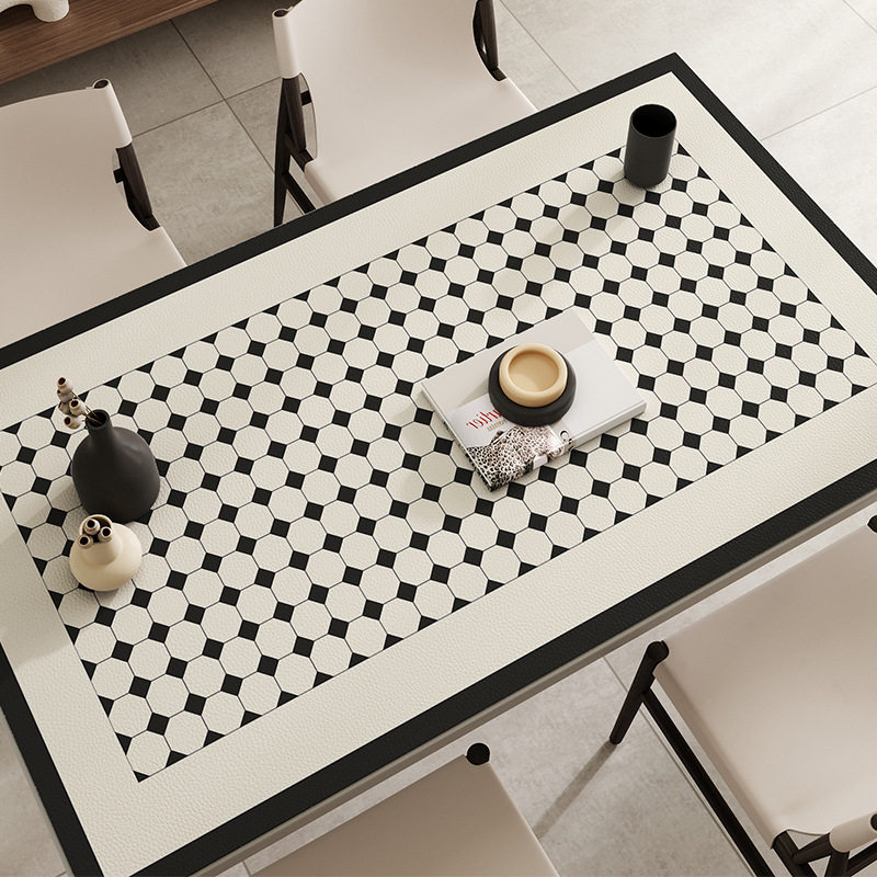 现代简约桌布轻奢感防水防油免洗台布皮革硅胶黑白格子餐桌垫,居家布艺,椅套/椅垫,淘宝优惠券,粉丝福利购,淘宝优惠卷