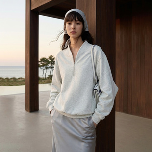 上衣 半日闲」禅意立领廓形卫衣半拉链新中式 COMMMON VALUE「