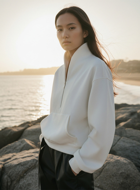 COMMON VALUE「 禀 ⊙」新中式禅意领上衣半拉链宽松廓形加绒卫衣