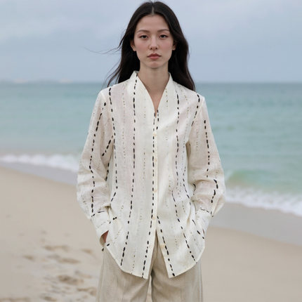 COMMONVALUE「 河堤 La jetee」进口中式禅意领国风衬衫亚麻衬衣