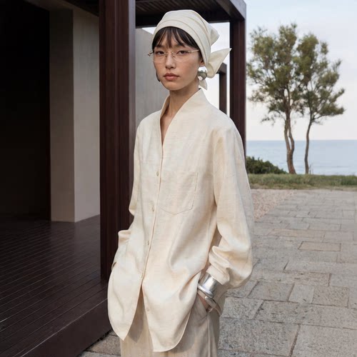 新中式禅意领衬衫宽松亚麻衬衣