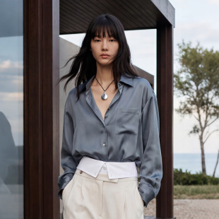 衬衣上衣 高智感通勤长袖 COMMON VALUE「海夜凝」醋酸凉感缎面衬衫