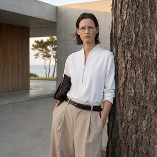 Nav」新中式 COMMON VALUE「 灵 极简百搭T恤 禅意领上衣半拉链卷袖