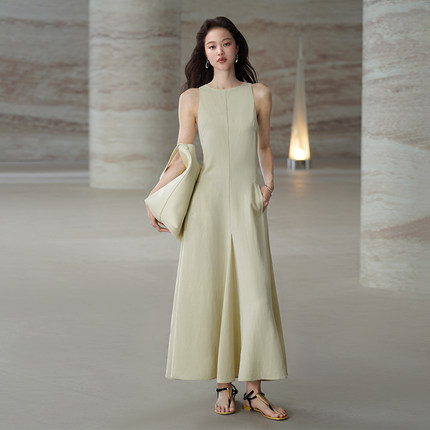 「鹦鹉梨」COMMONVALUE 铜氨丝极简A字廓形裙无袖连衣裙24X1305