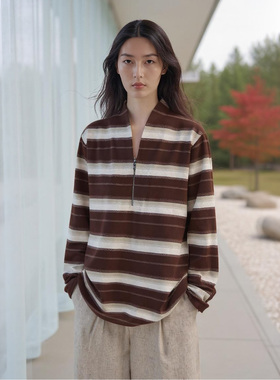 COMMON VALUE「 河堤 La jetee 」中式禅意领t恤 半拉链条纹背心