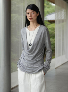 COMMON VALUE「 龛 Niche 」双层荡领针织上衣百搭基础款极简毛衫
