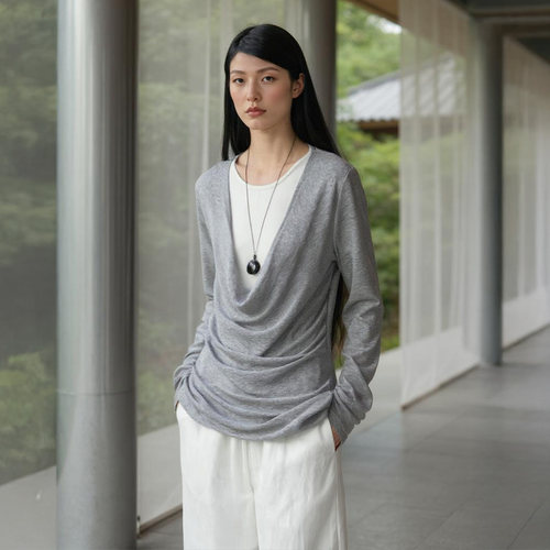 双层荡领针织上衣百搭基础款毛衫