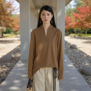 禅意领上衣半拉链卷袖 COMMON Nav」新中式 灵 极简百搭T恤 VALUE「