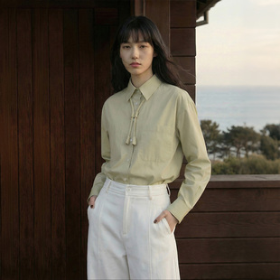 纯棉感牛油果绿衬衣女26春新款 VALUE「丝空竹」度假衬衫 COMMON