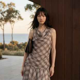 VALUE「 」格纹荡领无袖 河堤 jetée 背心雪纺上衣T恤 COMMON