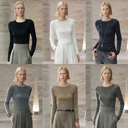 COMMON VALUE 德国扬子100%羊毛无缝一体圆领套头打底毛针织衫