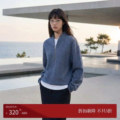 COMMON VALUE「 禀 ⊙」新中式禅意针织绒衫牛仔纹半拉链宽松卫衣