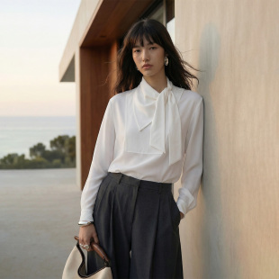 VALUE「束柔衫 衬衣设计感通勤衬衫 」春季 立领绑带长袖 法式 COMMON